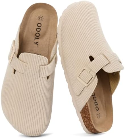 Genuine Suede Clogs for Women Men Comfort Cork Footbed Potato Shoes in Beige Corduroy